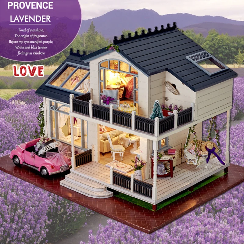 KDIOMALL 3D Dollhouse Provence Romantic Lavender Villa Model