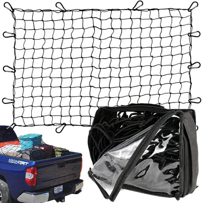 KDIOMALL Cargo Net for Truck, Heavy Duty Latex Bungee Net with 12 Metal Carabiners