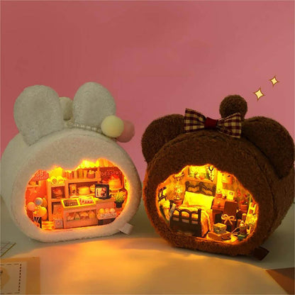 KDIOMALL DIY Cute Mini Dollhouse Bear Rabbit Casa Creative Gift