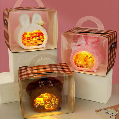 KDIOMALL DIY Cute Mini Dollhouse Bear Rabbit Casa Creative Gift