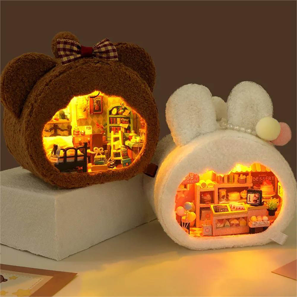 KDIOMALL DIY Cute Mini Dollhouse Bear Rabbit Casa Creative Gift