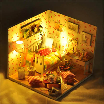 KDIOMALL DIY Dollhouse With Furniture Wooden Cozy Home Romantic Cabin Toys