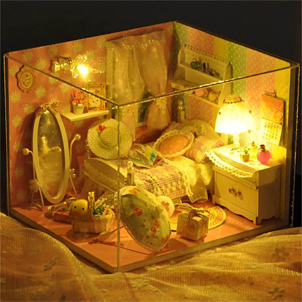 KDIOMALL DIY Dollhouse With Furniture Wooden Cozy Home Romantic Cabin Toys