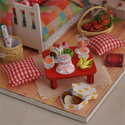 KDIOMALL DIY Dollhouse With Furniture Wooden Cozy Home Romantic Cabin Toys