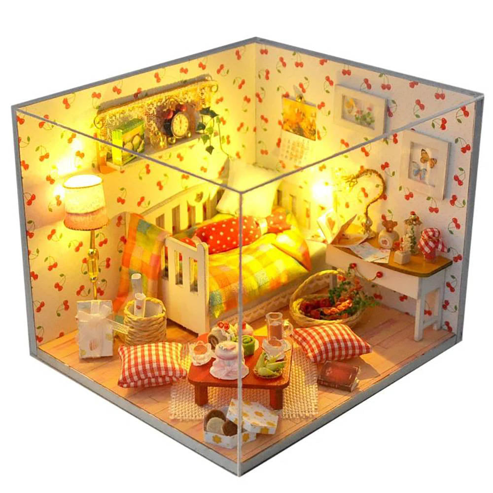 KDIOMALL DIY Dollhouse With Furniture Wooden Cozy Home Romantic Cabin Toys