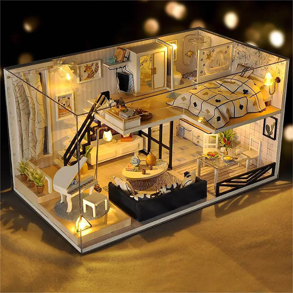 KDIOMALL DIY Duplex Apartment Model With Lights Creative Gift