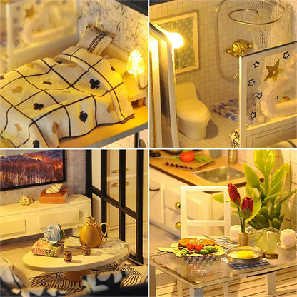 KDIOMALL DIY Duplex Apartment Model With Lights Creative Gift