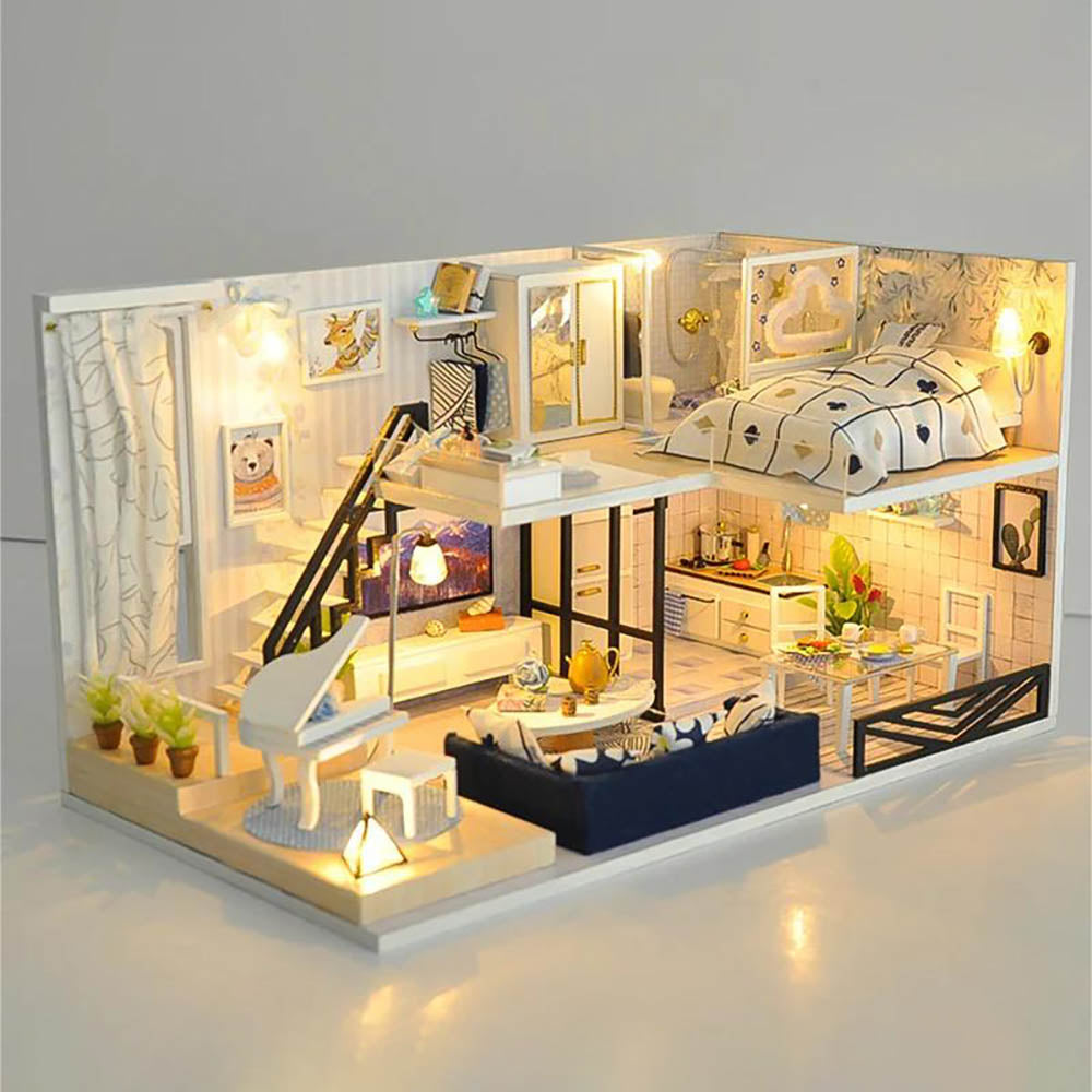 KDIOMALL DIY Duplex Apartment Model With Lights Creative Gift