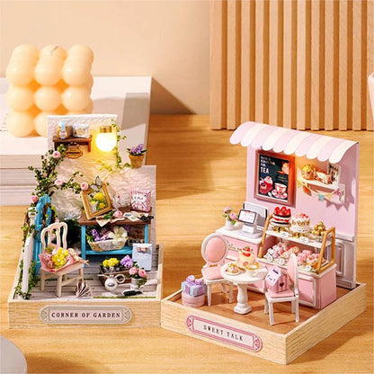 KDIOMALL DIY Miniature Dollhouse with Dust Cover Dessert Shop