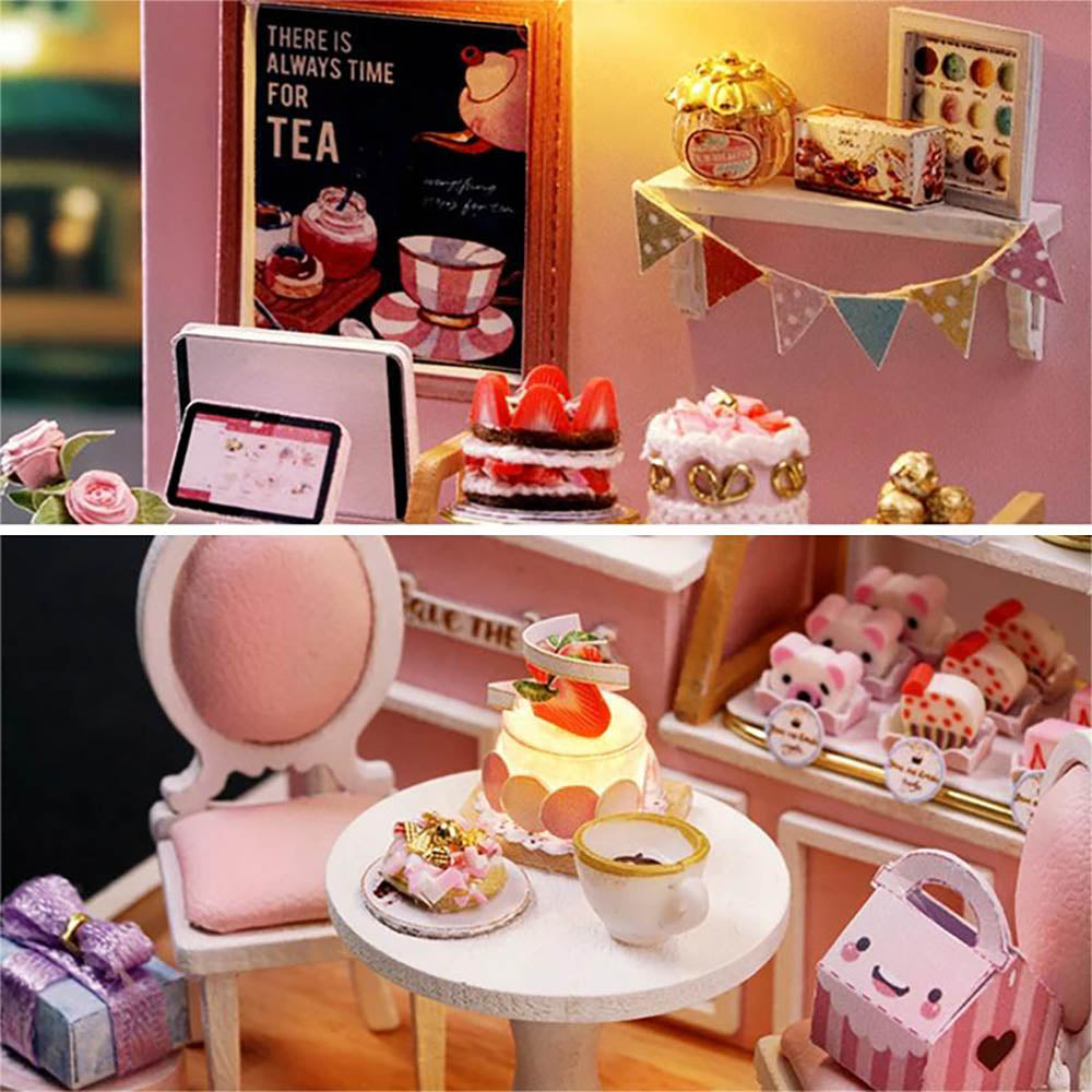 KDIOMALL DIY Miniature Dollhouse with Dust Cover Dessert Shop