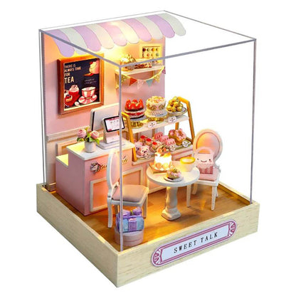 KDIOMALL DIY Miniature Dollhouse with Dust Cover Dessert Shop