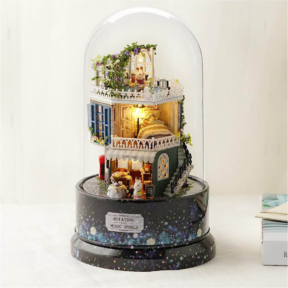 KDIOMALL DIY Rotating Music Box Miniature Dollhouse Creative Gift