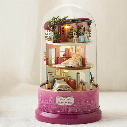 KDIOMALL DIY Rotating Music Box Miniature Dollhouse Creative Gift