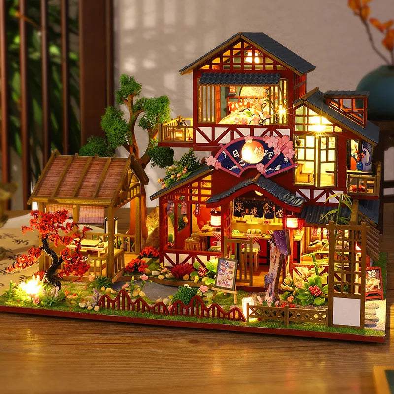 KDIOMALL DIY Wooden Antique Japanese Villa With LED Light