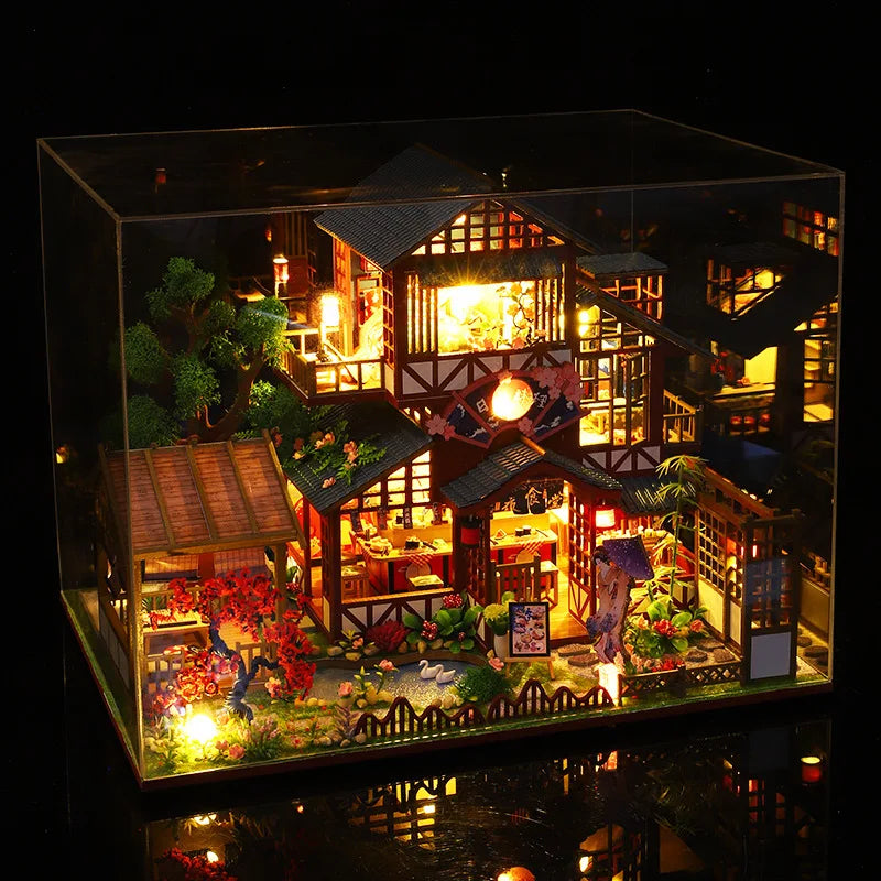 KDIOMALL DIY Wooden Antique Japanese Villa With LED Light