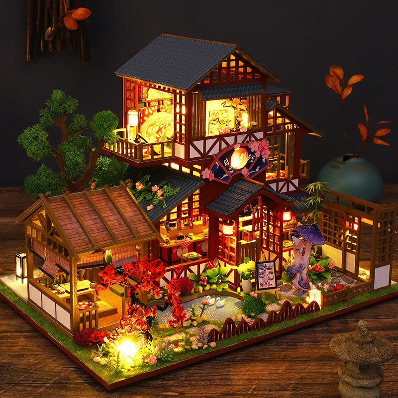 KDIOMALL DIY Wooden Antique Japanese Villa With LED Light