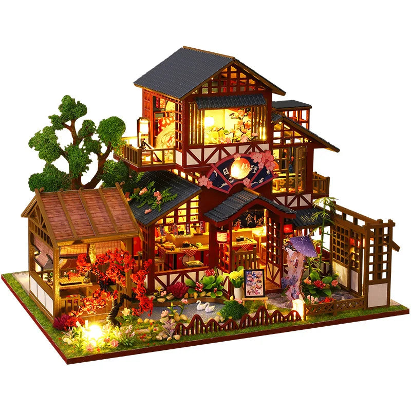 KDIOMALL DIY Wooden Antique Japanese Villa With LED Light