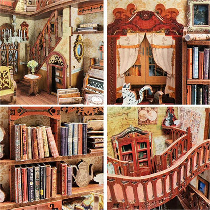 KDIOMALL DIY Wooden Book Nook Bookend Miniature Magic Bookstore