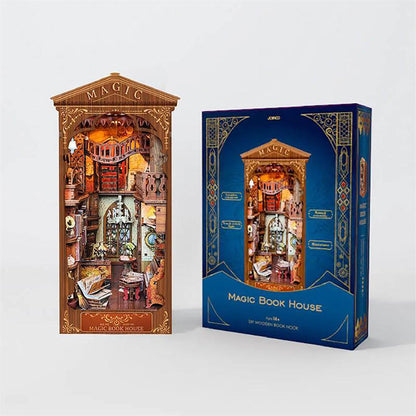 KDIOMALL DIY Wooden Book Nook Bookend Miniature Magic Bookstore