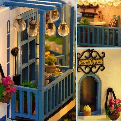 KDIOMALL DIY Wooden Book Nook Sea Breeze Dollhouse Fairy Tale Town