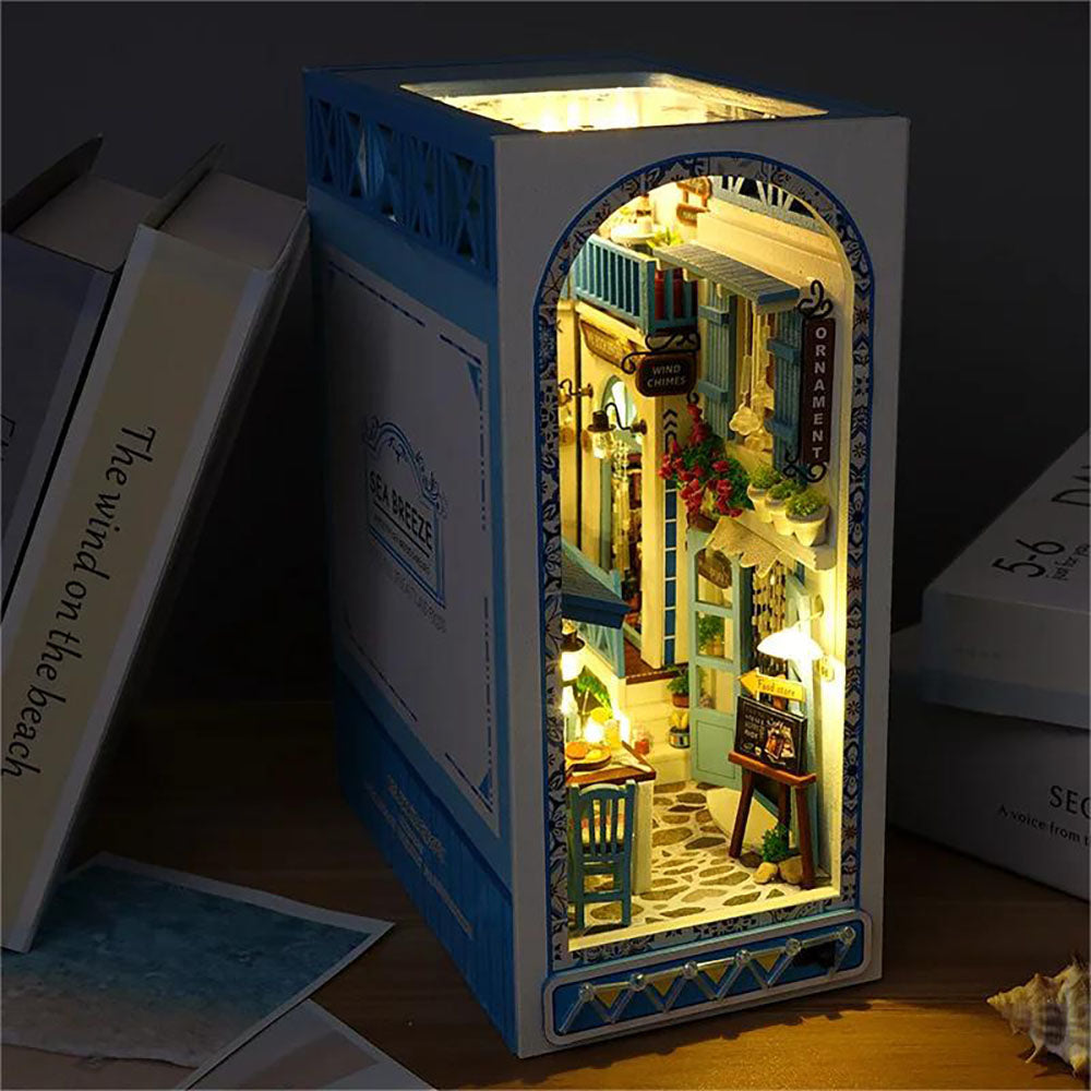 KDIOMALL DIY Wooden Book Nook Sea Breeze Dollhouse Fairy Tale Town