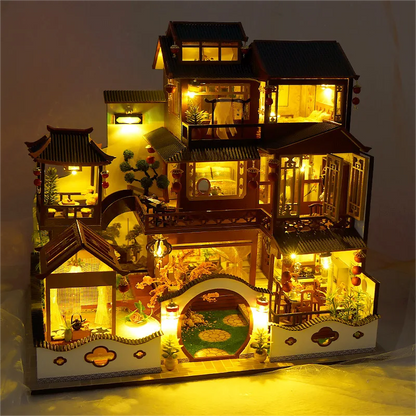 KDIOMALL DIY Wooden Chinese Traditional Large Villa Dollhouse