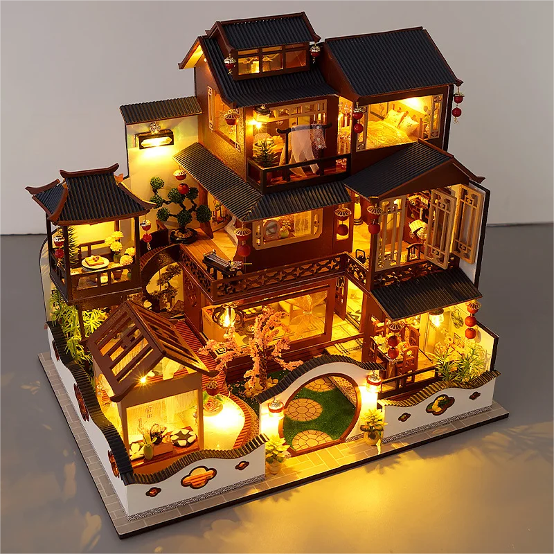 KDIOMALL DIY Wooden Chinese Traditional Large Villa Dollhouse