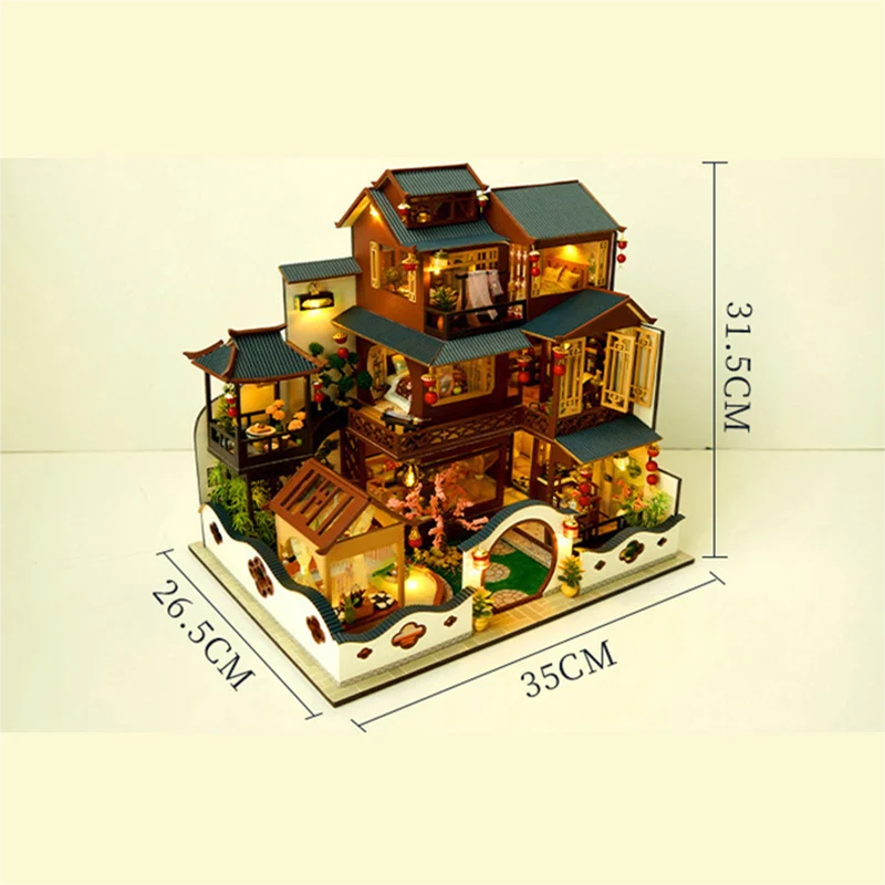 KDIOMALL DIY Wooden Chinese Traditional Large Villa Dollhouse