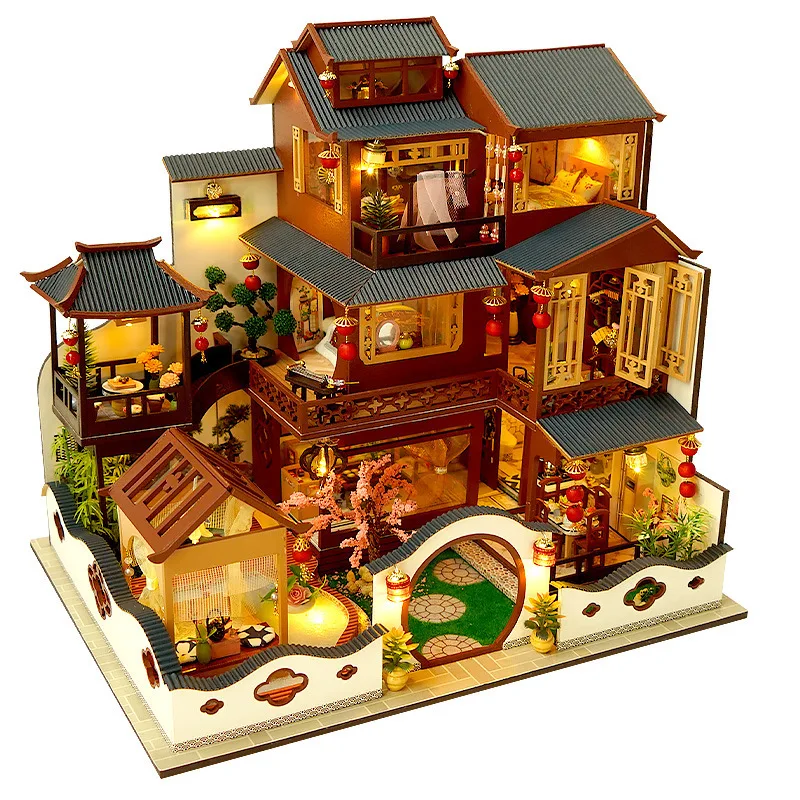 KDIOMALL DIY Wooden Chinese Traditional Large Villa Dollhouse