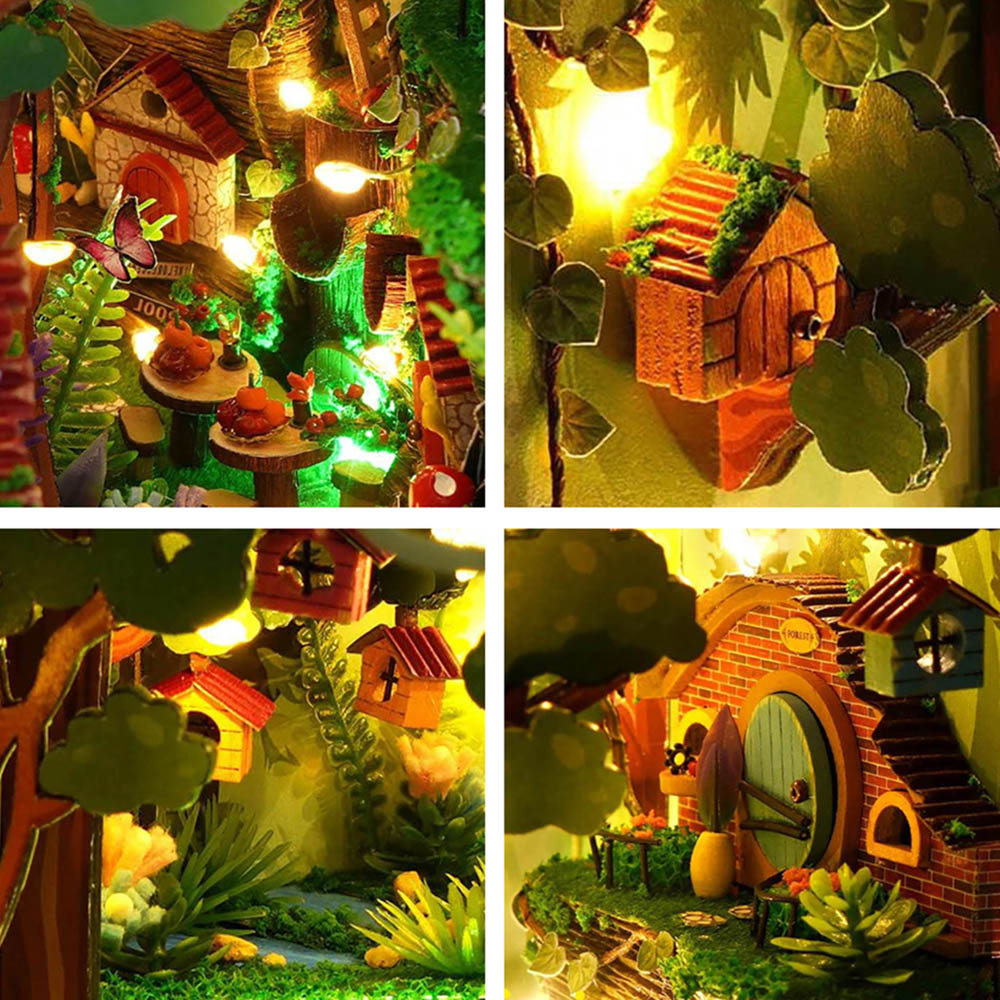 KDIOMALL DIY Wooden Dollhouse Firefly Forest Creative 3D Assembled Ornaments