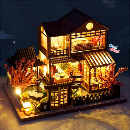 KDIOMALL DIY Wooden Miniature Japanese Cherry Blossom Villa Model