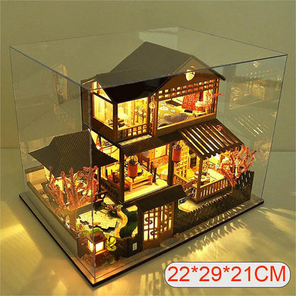 KDIOMALL DIY Wooden Miniature Japanese Cherry Blossom Villa Model