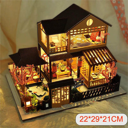 KDIOMALL DIY Wooden Miniature Japanese Cherry Blossom Villa Model