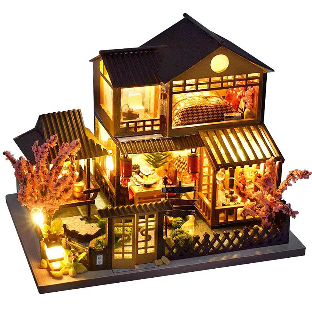 KDIOMALL DIY Wooden Miniature Japanese Cherry Blossom Villa Model