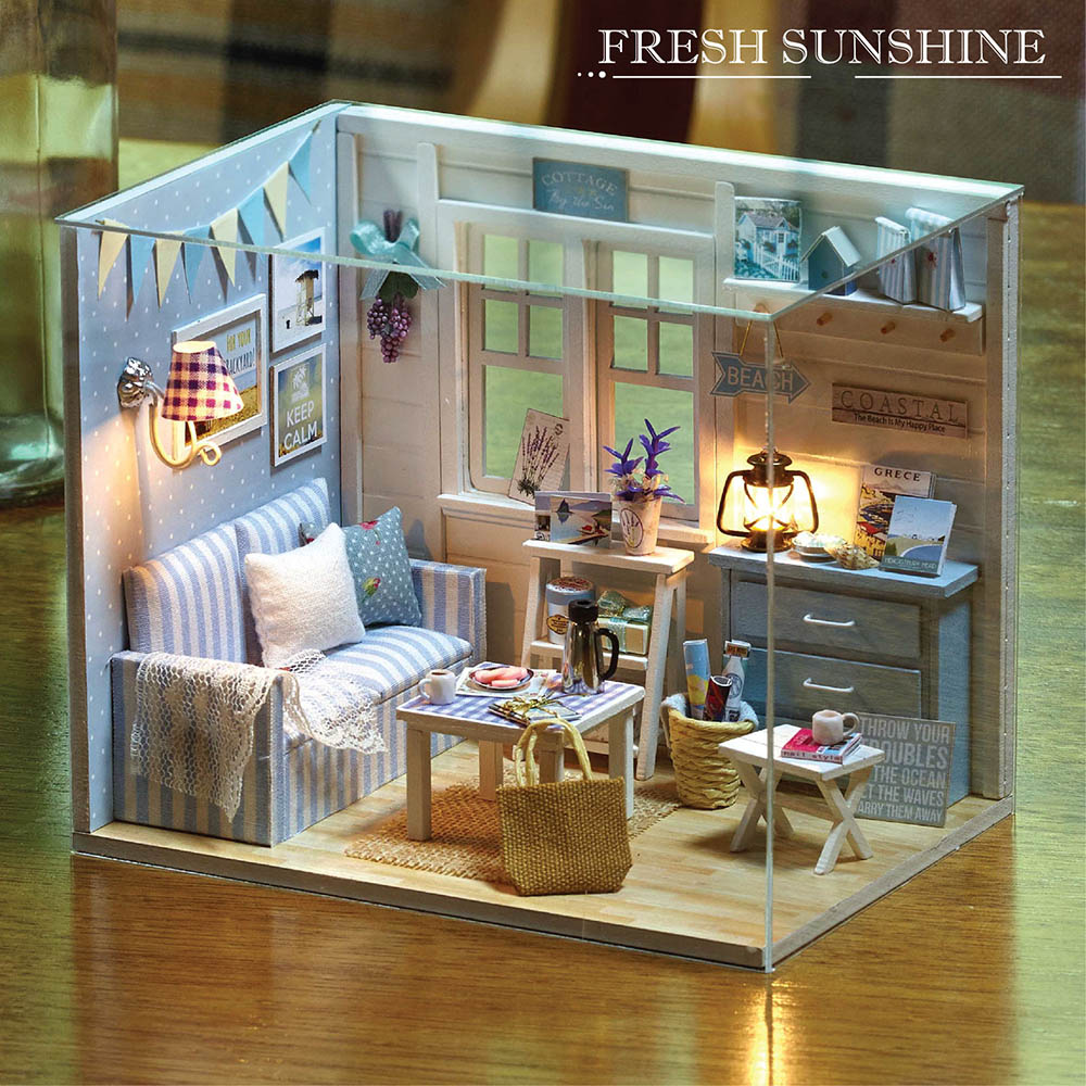 KDIOMALL DIY Wooden Miniature Music Dollhouse With Light