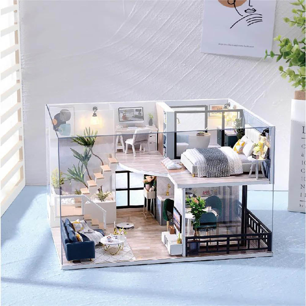 KDIOMALL Duplex LOFT Apartment Model with Dust Cover Music Box