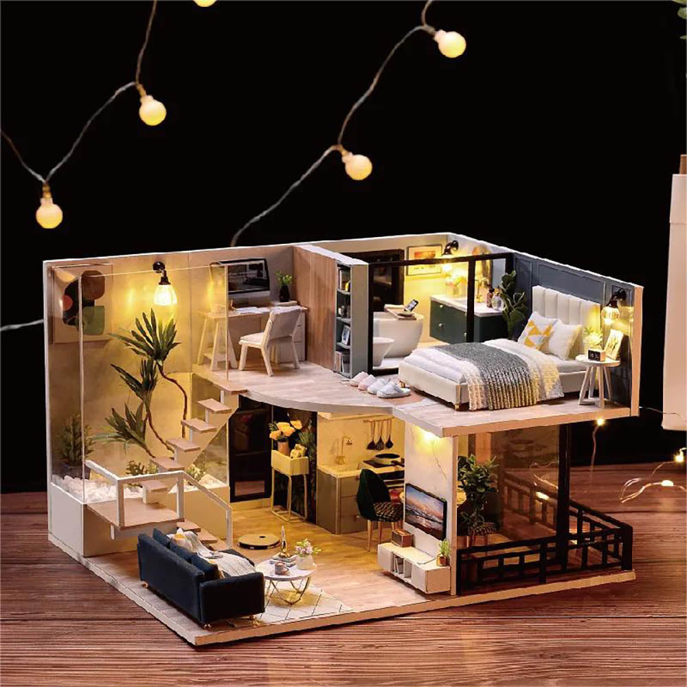 KDIOMALL Duplex LOFT Apartment Model with Dust Cover Music Box