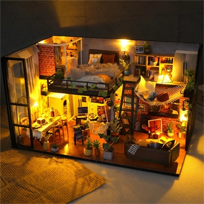 KDIOMALL Handmade Modern Loft Wooden DIY Dollhouse