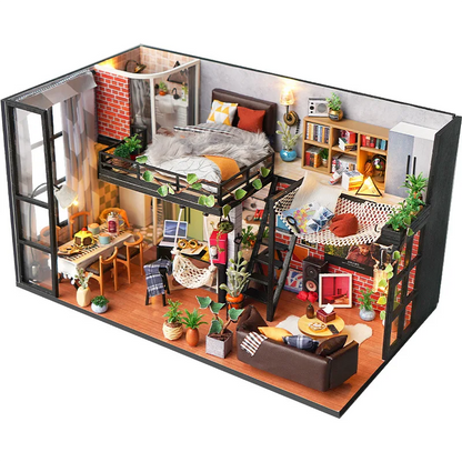 KDIOMALL Handmade Modern Loft Wooden DIY Dollhouse