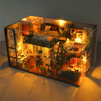 KDIOMALL Handmade Modern Loft Wooden DIY Dollhouse