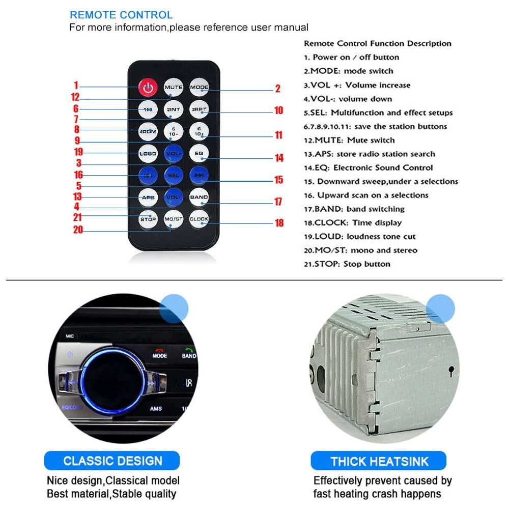 KDIOMALL JSD-520 Car Stereo Bluetooth FM Radio MP3 Audio Player USB/SD/AUX