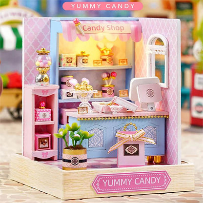 KDIOMALL Miniature Building Kit Cafe Noodle House Candy Shop Wedding Dress Shop Creative Gifts