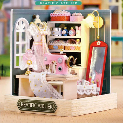 KDIOMALL Miniature Building Kit Cafe Noodle House Candy Shop Wedding Dress Shop Creative Gifts