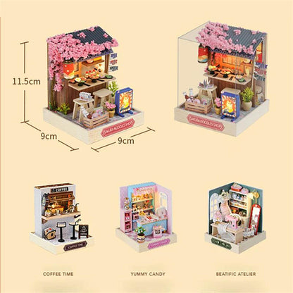 KDIOMALL Miniature Building Kit Cafe Noodle House Candy Shop Wedding Dress Shop Creative Gifts