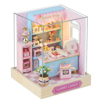 KDIOMALL Miniature Building Kit Cafe Noodle House Candy Shop Wedding Dress Shop Creative Gifts