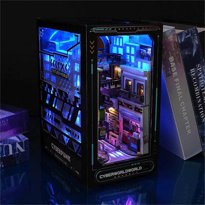 KDIOMALL Miniature Building Kit Cyberpunk World Style Dollhouse Bookend