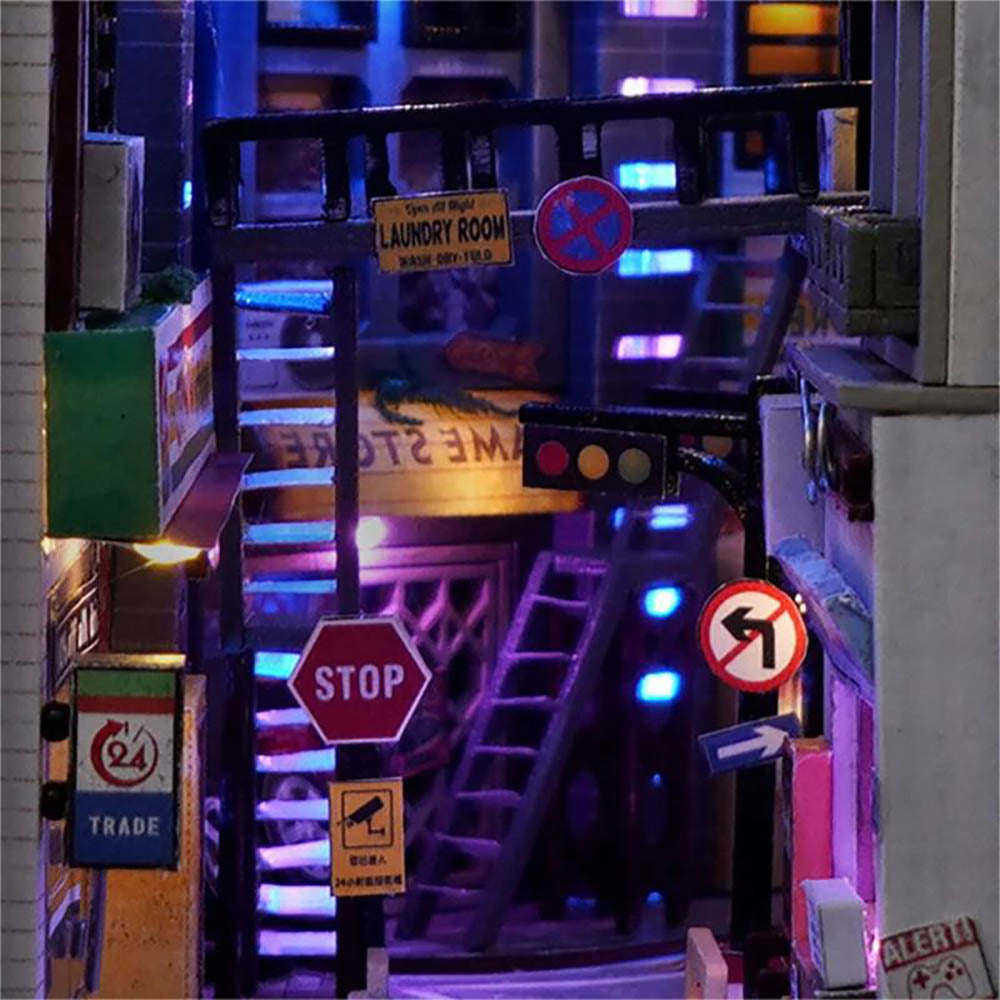 KDIOMALL Miniature Building Kit Cyberpunk World Style Dollhouse Bookend