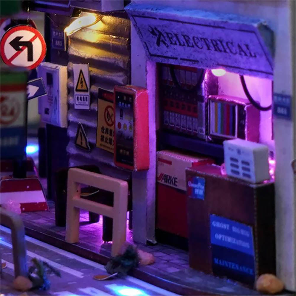 KDIOMALL Miniature Building Kit Cyberpunk World Style Dollhouse Bookend