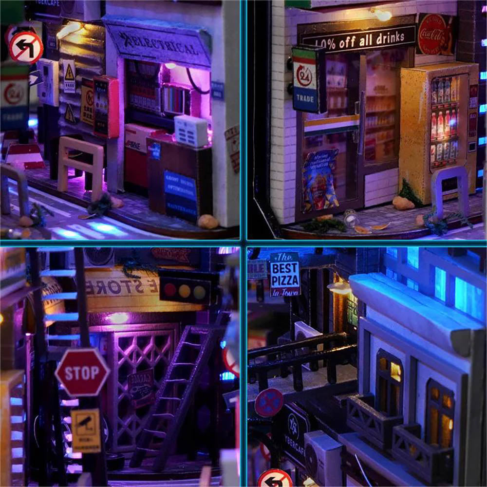 KDIOMALL Miniature Building Kit Cyberpunk World Style Dollhouse Bookend