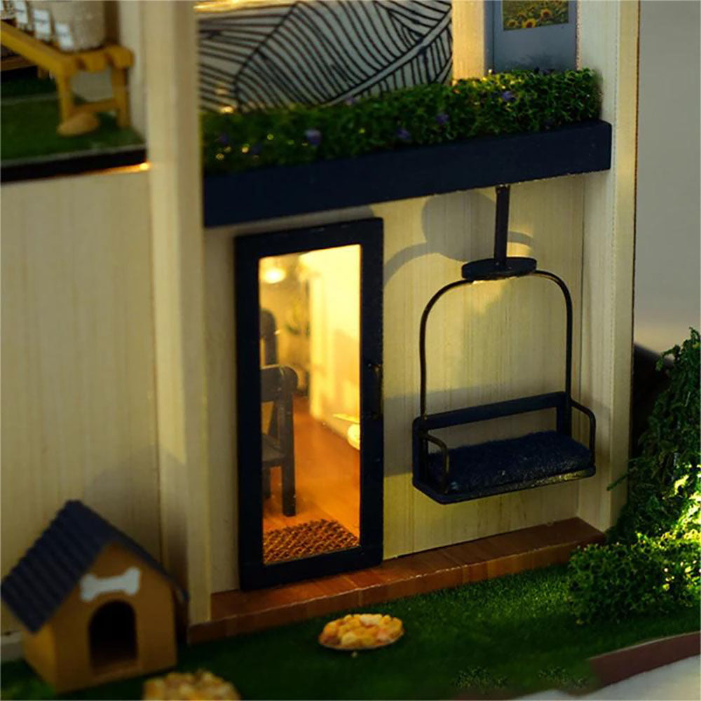 KDIOMALL Miniature Nordic Style Villa Model With Furniture and Music Box